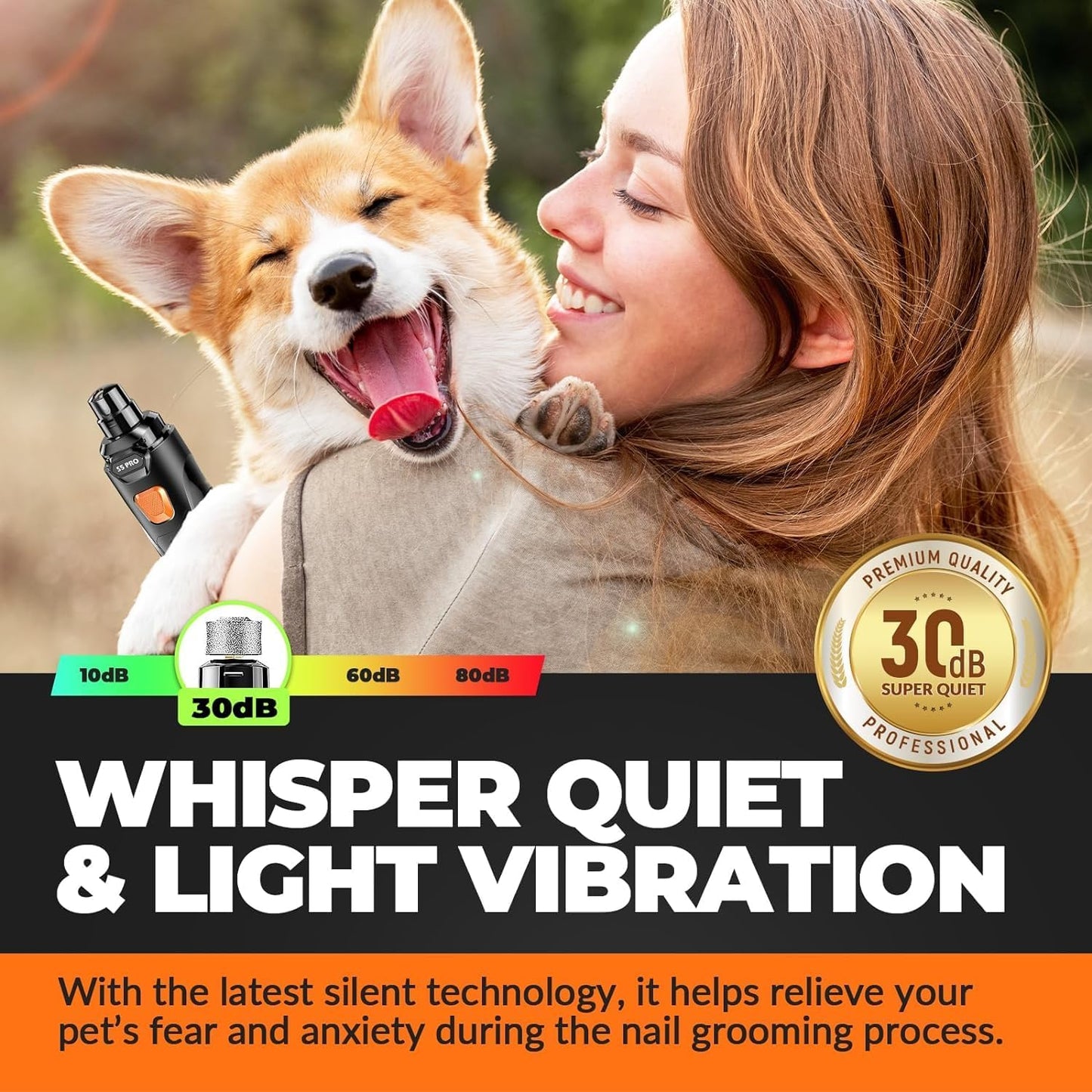 LOPSIC Whisper Quiet Dog Nail Grinder Set with Low Vibration, Stress Free, 2 LED Lights and 3 Grinding Wheels AMAZON CHOICE!